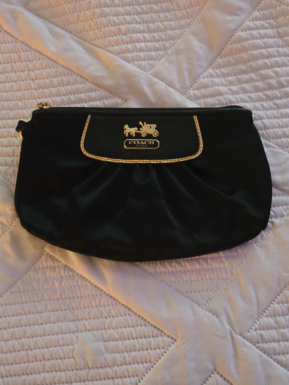 Coach Black Satin Wristlet with Gold Accents